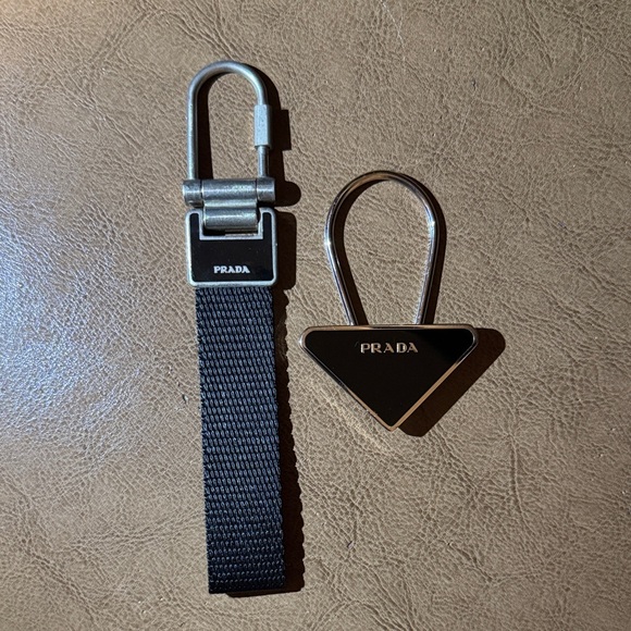 Prada Handbags - Prada Black Nylon Strap & Triangle Logo Keyring Set